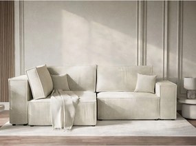 Кремав шенилов сгъваем/с място за съхранение ъглов диван (ляв ъгъл/L форма) Tonga – Maison de Rêve