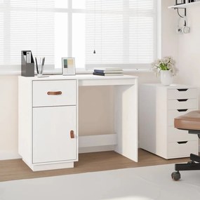 820103 vidaXL Бюро, бяло, 95x50x75 см, борово дърво масив