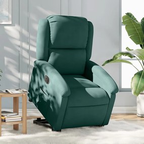 3204324 vidaXL Електрически изправящ реклайнер стол, тъмнозелен, кадифе