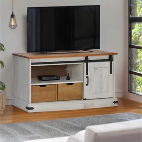 4018410 vidaXL ТВ шкаф HALDEN с плъзгаща се врата Бял 110x40x60 cm