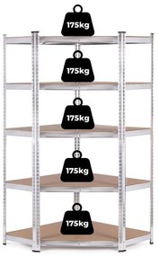 Стабилен ъглов метален стелаж за съхранение с 5 рафта 180x90x40 см
