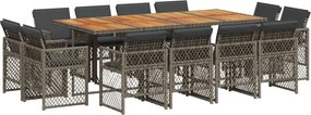 3210866 vidaXL Градински комплект от 13 части с възглавници сив полиратан