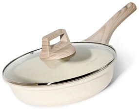 Тиган Just Perfecto JL-41, 24 см, Стъклен капак, Мраморно покритие, Без PFAS, Индукция, Бежов
