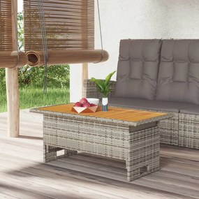362188 vidaXL Градинска маса сива 100x50x43/63 см акация масив и полиратан