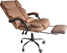 Удобен офис фотьойл с подложка за крака и масаж - кафява екокожа