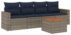 3256334 vidaXL Градински диван с възглавници, 5 части, полиратан, сив
