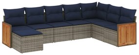 3260332 vidaXL Градински диван с възглавници, 8 части, полиратан, сив