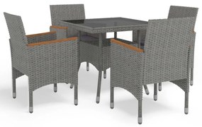 3058325 vidaXL Градински трапезен комплект, 5 части, сив, полиратан и акация