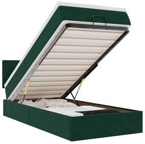 3312605 vidaXL Османска легло с матрак и LED, тъмнозелено, 100x200 см, кадифе