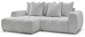 Светлосив сгъваем/с място за съхранение ъглов диван от прежда с примки от букле (ляв ъгъл) Roxelane – Bobochic Paris