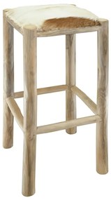 244544 vidaXL Бар табуретка, естествена кожа и тиково дърво масив