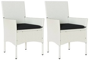 368115 vidaXL Градински столове с възглавници, 2 бр, полиратан, бели