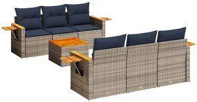 3226635 vidaXL Градински диван с възглавници, 7 части, полиратан, сив