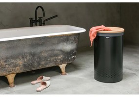 Кош за пране Brabantia 1000826, 60 л, Корков капак, Пълнене без отваряне, Вентилационни отвори, Черен