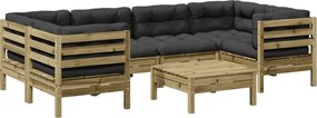 3299318 vidaXL Градински диван от 7 части с възглавници, импрегниран бор