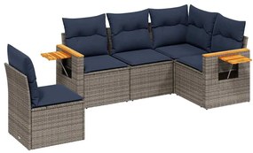 3226817 vidaXL Градински диван с възглавници, 5 части, полиратан, сив
