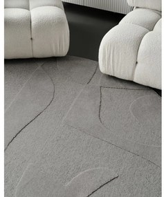 Сив вълнен кръгъл килим ø 200 cm Morphic Botanica – Agnella