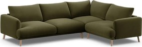 Зелен кадифен ъглов диван (десен ъгъл/L форма) Naomi – Micadoni