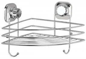 Ъглова етажерка за баня Metalife VKB-727, 1 ниво, 22х22x19 см, С две куки, Хром