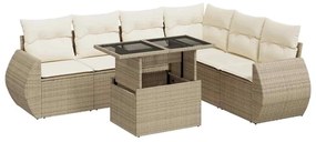 3326649 vidaXL Градински диван с възглавници, 7 части, бежов полиратан
