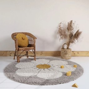 Детски килим в светлосиво и кремаво ø 120 cm Bohemian Daisy - Nattiot