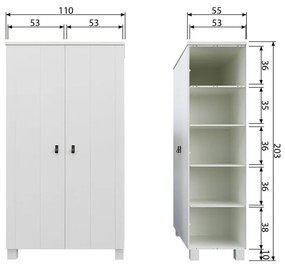 Гардероб от бял бор 111x202 cm Ties - WOOOD