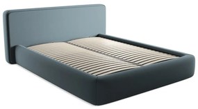 Синьо двойно тапицирано легло с място за съхранение и включена подматрачна рамка 160x200 cm Kiana – Makamii