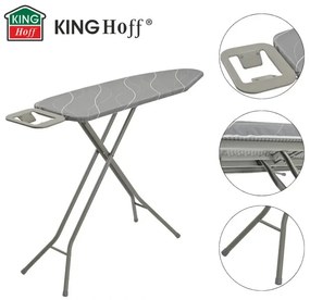 Маса за гладене Kinghoff KH 1939, 114x35.5 см, 7 позиции за регулиране, Поставка за ютия, Сив