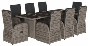 3277605 vidaXL Градински трапезен комплект 9 части с възглавници сив полиратан