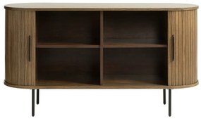 Кафяв нисък скрин от декор от дъб с плъзгащи се врати 140x76 cm Nola – Unique Furniture