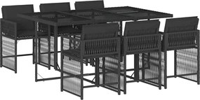 3211627 vidaXL Градински трапезен комплект 7 части възглавници черен полиратан