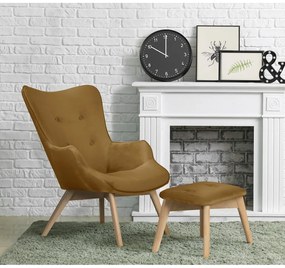 Кадифен фотьойл с табуретка горчица Niko – Ropez