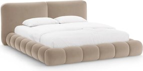 Светлокафяво тапицирано двойно легло с място за съхранение и включена подматрачна рамка 160x200 cm Solange – Micadoni