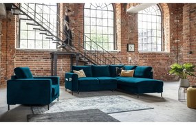 Тюркоаз кадифен разтегателен ъглов диван (десен ъгъл) Lofty Lilly – Miuform