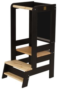 Черна/естествена учебна кула от масивен бор Montessori – Meowbaby