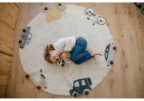 Кремав ръчно изработен памучен детски килим подходящ за пране ø140 cm Wheels – Lorena Canals