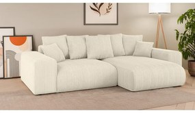 Кремав разтегателен ъглов диван с място за съхранение от рипсено кадифе (променлив) Luma – Ropez