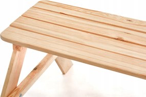 Детска градинска маса за пикник с пейки, естествено дърво, 90 × 90 см