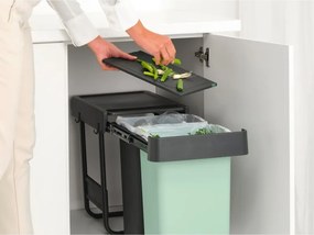 Кош за разделно събиране на боклук Brabantia Sort&Go 1008862, 2x15 л, Вътрешен монтаж с телескопична рамка, Сив/зелен