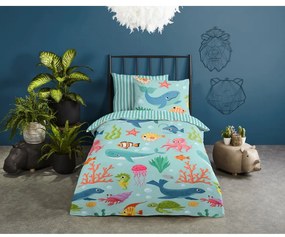 Синьо единично памучно детско спално бельо 140x200 cm Ocean – Good Morning