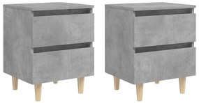 805860 vidaXL Нощни шкафчета крака от бор масив 2 бр бетонно сиви 40x35x50 см