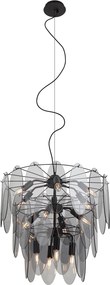 Art Deco hanglamp zwart met smoke glas ovaal 14-lichts - Mochan