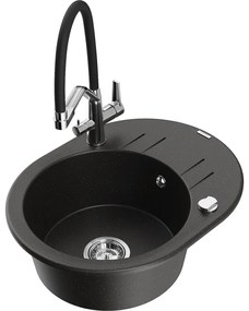 Mexen Kevin 1-камерна кухненска мивка от гранит с кухненски смесител Duo, черно/златен металик - 6517-75-671701-07