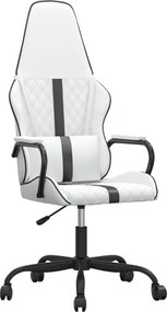 345566 vidaXL Масажен гейминг стол, черно и бяло, изкуствена кожа