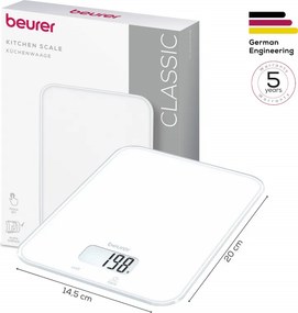 Кухненска везна Beurer KS 19 Pure White, До 5 кг, ТАРА, Сензорно управление, LCD, Стъкло, Ултратънка, Бял