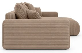 Бежов разтегателен ъглов диван с място за съхранение от рипсено кадифе (променлив) Luma – Ropez