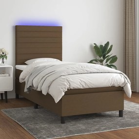 3134912 vidaXL Боксспринг легло с матрак и LED, тъмнокафяво, 80x200 см, плат
