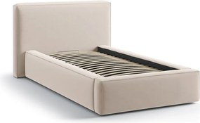 Бежово единично легло 90x200 cm тапицирано с място за съхранение с включена подматрачна рамка Jodie – Micadoni