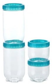 КОМПЛЕКТ 4 бр. кутии INTERLOCK, тюркоаз/прозрачни