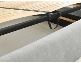 Светлосиво тапицирано двойно легло с място за съхранение с решетка 160x200 cm Vernon - Bobochic Paris